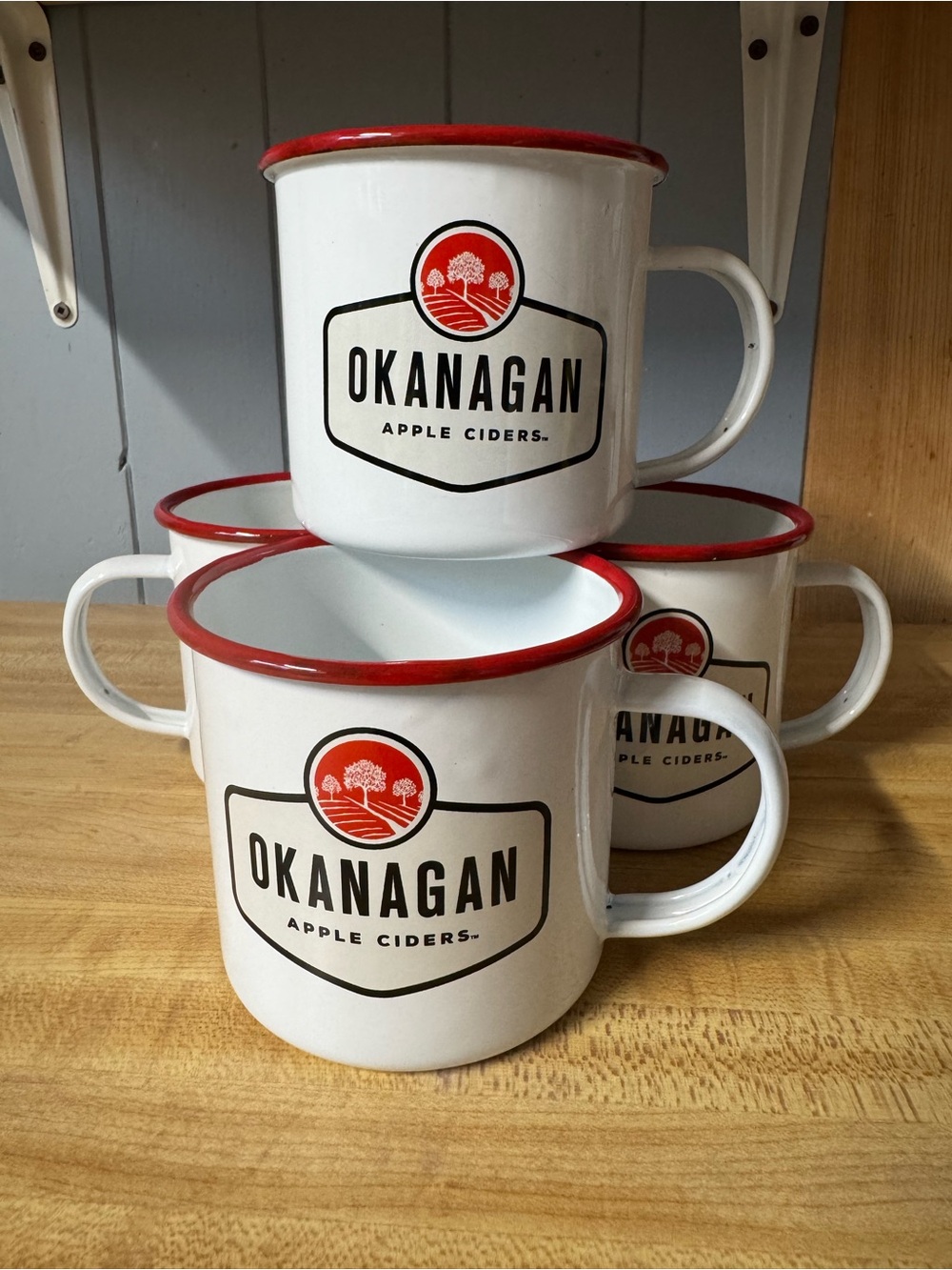 Okanagan Apple Ciders White & Red Enamel Camp Mug Set
